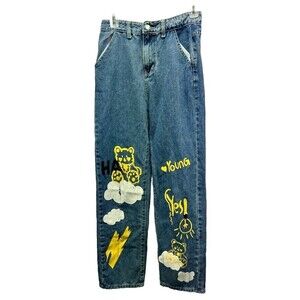 Shein High Waist Letter and Cartoon Graphic Jeans Size: XS Color: Blue